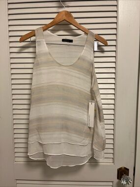 Calvin Klein Women’s Cream Striped Layered Lined Tank Top